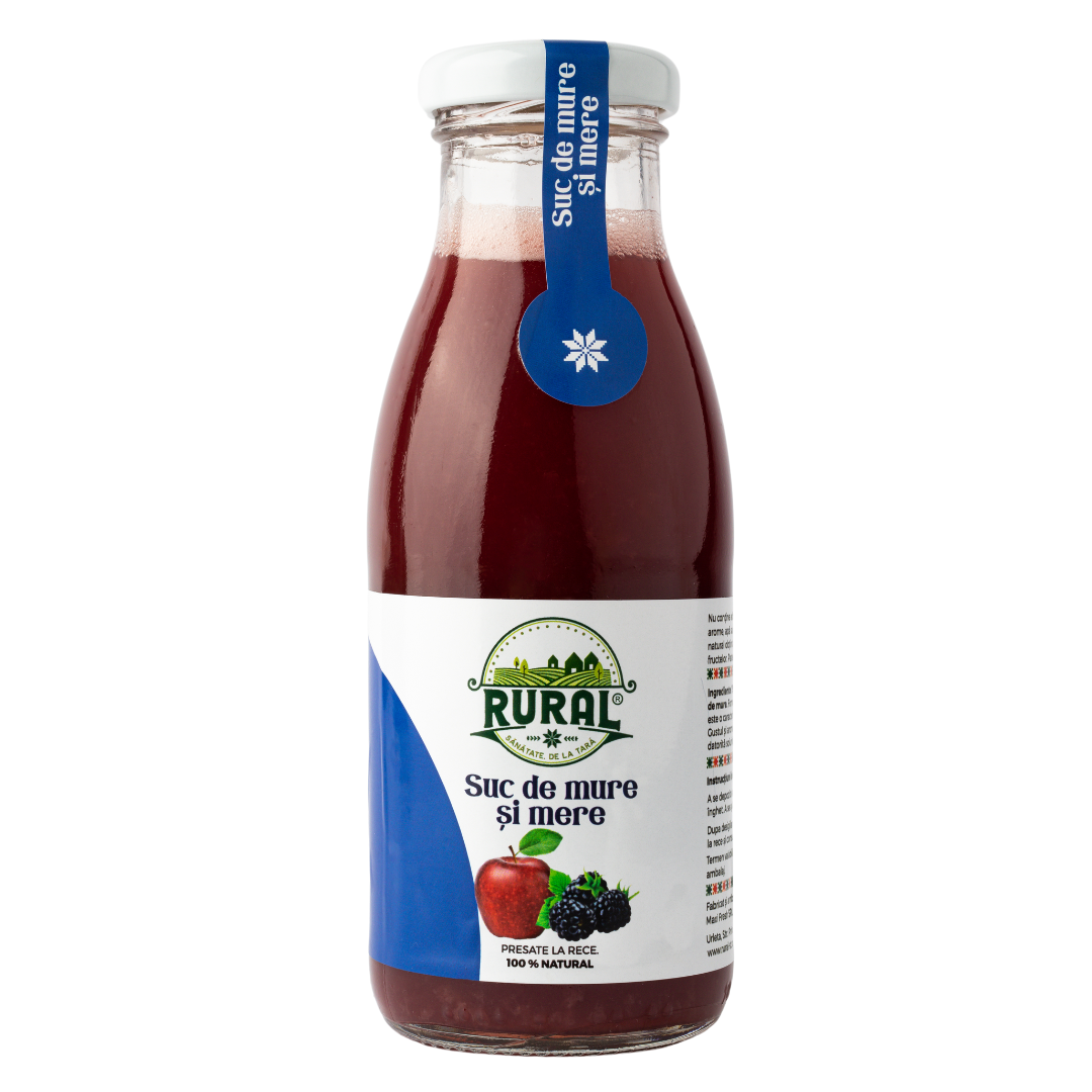 Suc de Mure și Mere, 100% Natural, Fără Zahăr Adăugat, Vegan, Fără Lactoză și Gluten 250ml
